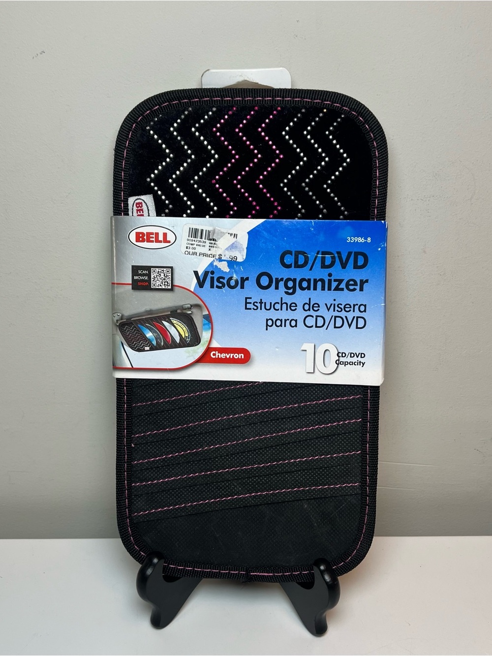 BELL 10 CD/DVD Visor Organizer - Black with Pink Chevron Accent